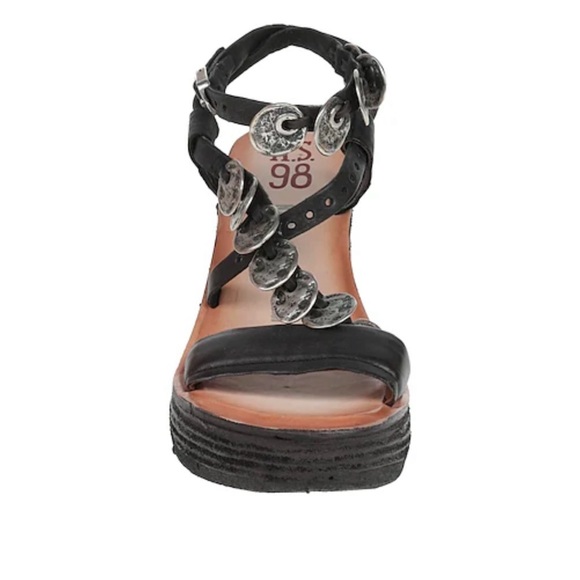 AS 98 Sandals 41 10 10.5 Wedge Leather Black Airstep Shoes Boho Strap Ankle Noa - Picture 4 of 9